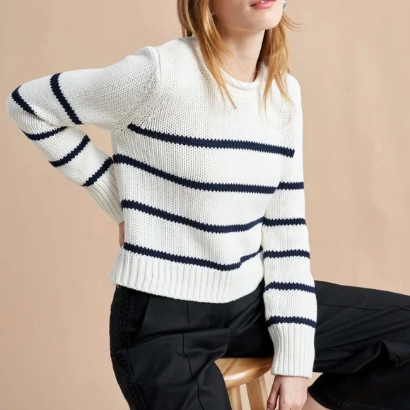 La Ligne Mini Marina Sweater, Ivory/Navy - Picture 2 of 10